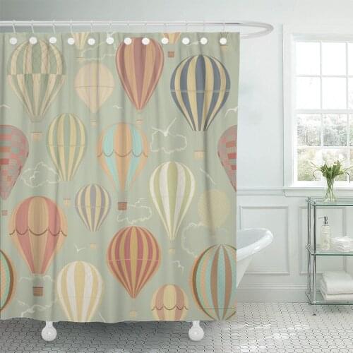 Blue Vintage with Hot Air Balloons Retro Bathroom Curtains Waterproof Polyester Fabric 72 x 72 Inches Set with Hooks