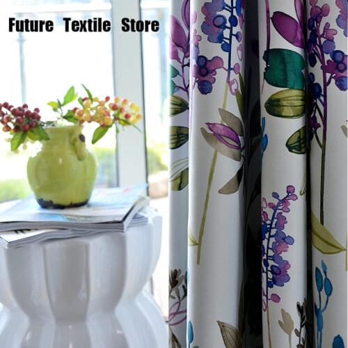 Modern Platycodon Grandiflorum Purple High Precision Printing Full Shading Curtains for Living Dining Room Bedroom