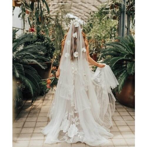 High End Veil for Bridal Customized Woman Chapel Bridal Veils 3D Flowers Wedding Veil Handmade Accessaries