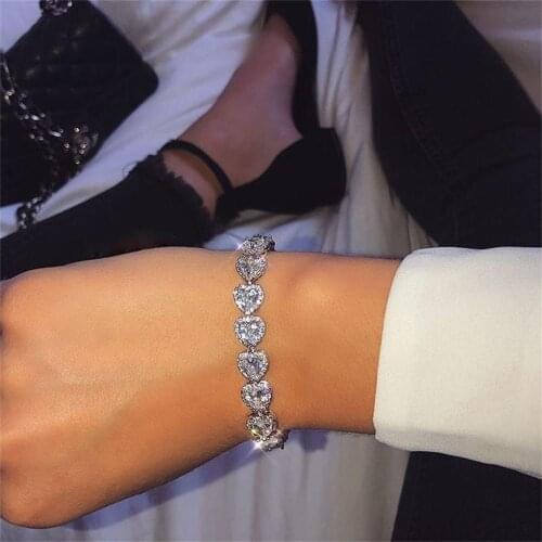 Bright Rhinestone Stitching Love Lady Bracelet Fashion All-match Stage Party Crystal Jewelry Bracelet Accessories Small Gift