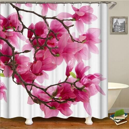 Flower Waterproof Shower Curtain Waterproof Polyester Fabric Bath Bathing Bathroom Curtains with 12 Hooks for Home Decorations