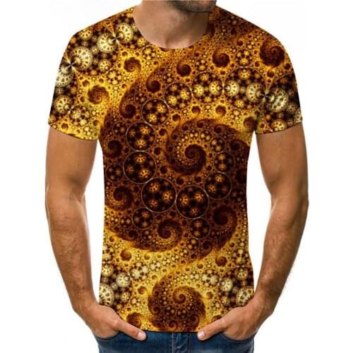 Plus Size 2021 Summer Fashion Men Tops Geometric Print Breathable Polyester Three-dimensional O Neck T-shirt Streetwear Party