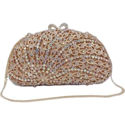 Lady Small Gold Color Rhinestone Crystal Bag For Girls Lady Diamond Party Prom Messenger Handbags Elegant Women Dinner Clutches