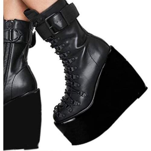 Women anke boots super high heels wedges shoes woman booties luxury matin shoe chaussures femme zapatos mujer sapato K0213