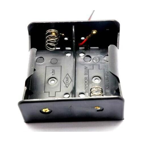 1PCS Wire Leaded Battery Holder Case Box Without Cover For 2 x D Size 3V Batteries 75.3x75.6x35.1mm