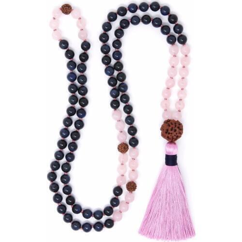 108 mala beads Necklaces lapis lazuli necklace Hand Knotted Rudraksha Meditation Necklaces PrayerYoga mala Bead tassel Necklace