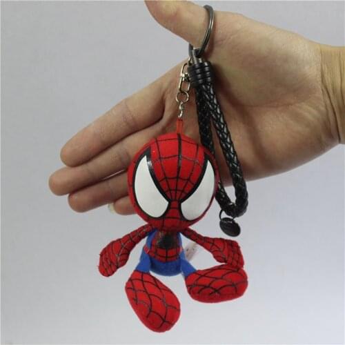 2piece/lot 10cm spider man plush pendants toys Keychains toys Spider Man plush Keychains Key Holder Keyring