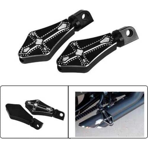 2Pcs Black Cross Type Deep Edge Cut Brake Motorcycle Rider Passenger Foot Pegs Pedal Pad For Harley XL883 XL1200 X48