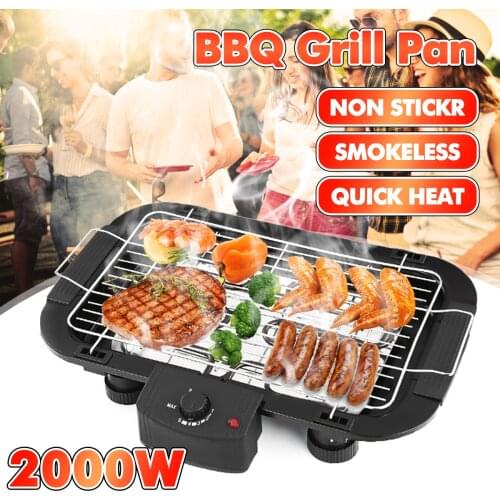220V Outdoor Portable Smokeless Electric Pan Grill BBQ Stove Electric Griddle Barbecue 5 Temperature Mode for Home Camping