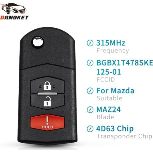 Dandkey 2+1 3 Buttons Transponder 4D63 Chip Car Remote Key 315Mhz For Mazda CX-7 CX7 2009-2012 BGBX1T478SKE125-01 Original key