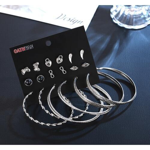 9 Pairs/set Vintage Butterfly Angel Wing Shape Stud Earrings Set For Women Big Oversize Round Circle Earring Jewelry Gifts