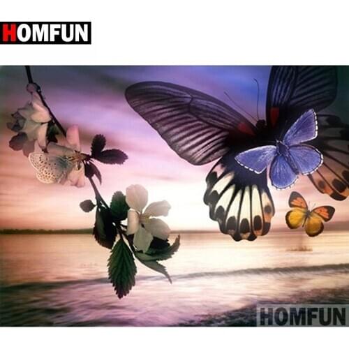 HOMFUN Full Square/Round Drill 5D DIY Diamond Painting "Butterfly sunset" 3D Diamond Embroidery Cross Stitch Home Decor A20294