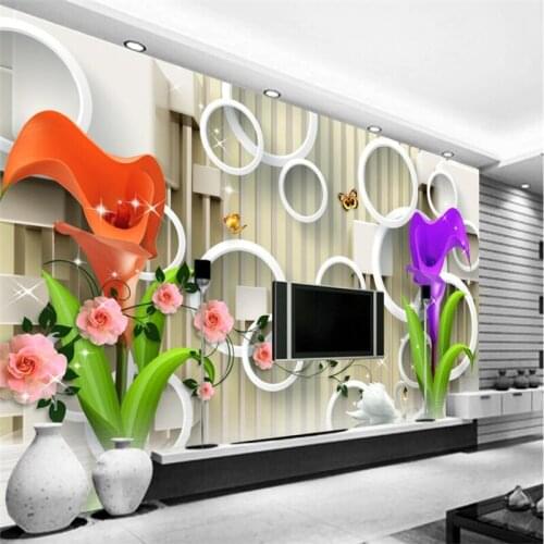 Beibehang Custom Wallpaper 3D Circle Calla Lens Stereo Water Flower Background Wall Painting Decorative Painting