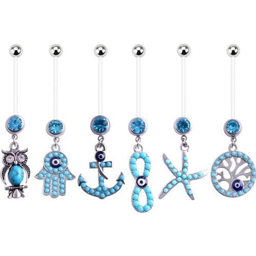 1PC Hamsa Pregnant Belly Piercing Turquoises Navel Piercing Cute Belly Button Rings Surgical Steel Women Piercing Navel