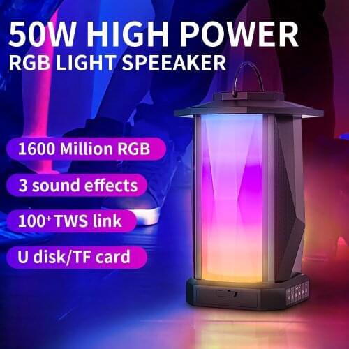 Lantern Shape Outdoor Bluetooth Speaker Colorful RGB50W High-power Stereo Subwoofer Music Wireless Audio Support TF Caixa De Som