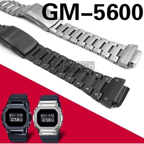 GM-5600 Black Silver Set Watch Band Strap Stainless Steel Watch Bezel ONLY 316L Stainless Steel Metal Watchbands Cover Tools