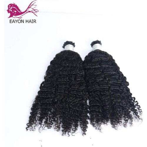 Eayon Deep Curly I Tip Hair Extensions Microlinks Brazilian Virgin Hair Bulk 100% Human Hair Natural Black Color For Women