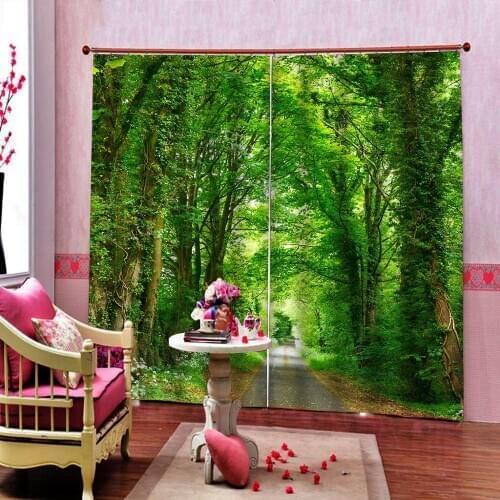 HD Large Customized Natural Scenery Forest road Photo Curtain For Living Room Landscape Indoor Improvement Window Drapes Sets