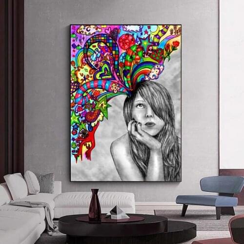 Modern Whimsical Girl Canvas Paintings Graffiti Art Posters and Prints Wall Art Pictures for Living Room Cuadros Home Decoration