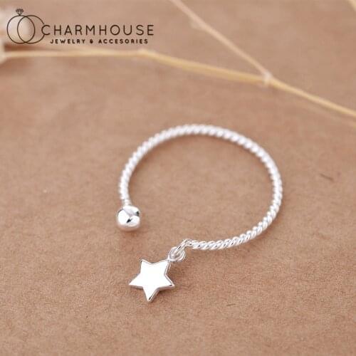 925 Silver Finger Rings For Women Star Twisted Open Ring Adjustable Anillo Bague Femme 2021 Korea Jewelry Accesories Best Gifts