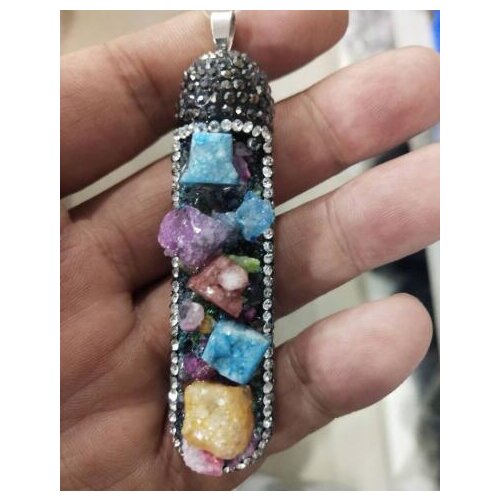 Crystal pendants Natural Stones Pendant for Necklace Pink Purple Quartz rainbow color Pendants Silver-color Female