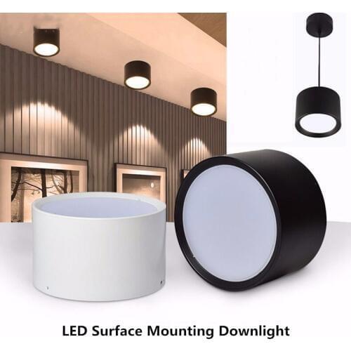 Round Surface Mounted LED Downlights 7W 12W 15W 18W 24W Mounted Ceiling Lamps Spot Light 220V Down Light black / white body