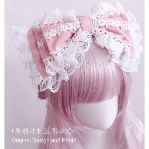 Lolita Japanese girl softhearted sister KC tire dovetail Lolita lace bow hair band on three floors