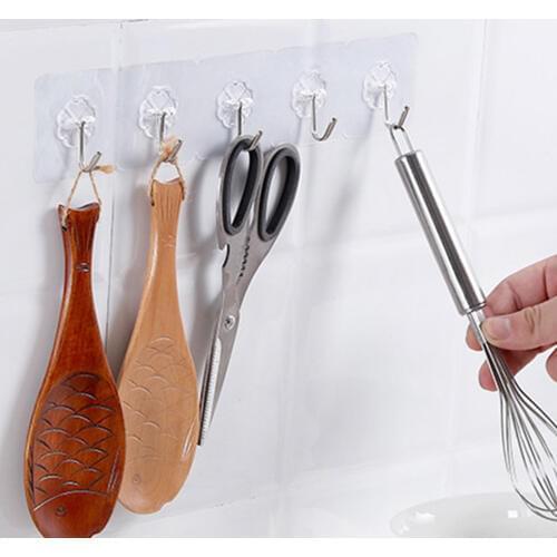 6/10Pcs Adhesive Hooks Kitchen Wall Hanger Transparent Removable Adhesive Hanger Reusable Wall Hooks