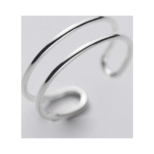 Minimalist Double Line Adjustable Ring Genuine 925 Sterling Silver Trendy Party Fine Jewelry For Women Girls Bijoux Wholesale