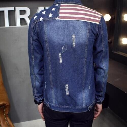 Top New Arrival Men Jean Jackets Long Sleeve Casual Jacket Slim Fit Coat Fashion Design American flag Pattern Outerwear Coat