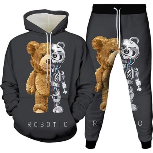 Bear Drageon Skull Eagle Husky Animal Printed Men Tracksuit Clothes Women Casual Hoodies+Trousers 2Pcs Suit Plus Size S-6XL