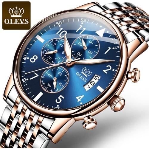 OLEVS 2869 Mens Waterproof Quartz Chronograph Luxury Business Watch Men Multifunctional Luminous Digital Male Wristwatches