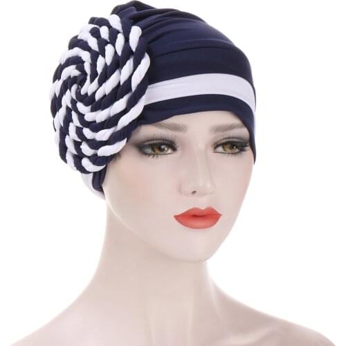 Helisopus New Double Color Braid Knot Turban Elastic Head Scarf Muslim Bandanas Hats Ladies Under Hijab Cap Hair Accessories