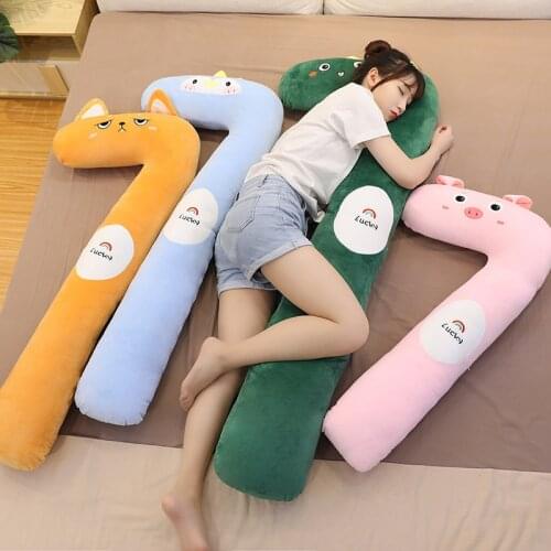 Cartoon Animal Strip Pillow Pink Pig Husky Dinosaur Brown Bear Hugging Sleeping Penguin Pillow Super Soft Birthday Gift