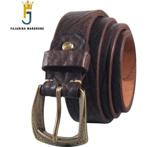 FAJARINA Unique Design Mens Retro Personality Men Thickening 1st Layer Cowhide Jeans Belt Leather Solid Copper Pin N17FJ1011