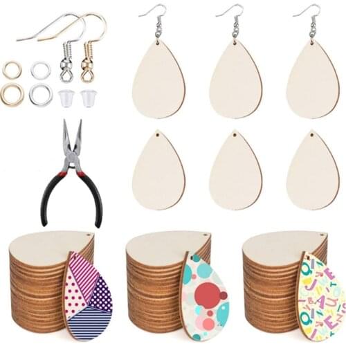 Large Pack Handmade Unfinished Wooden Earrings Teardrop Round Painting Blank Pendant Earring Making Jewelry Supplies Kit