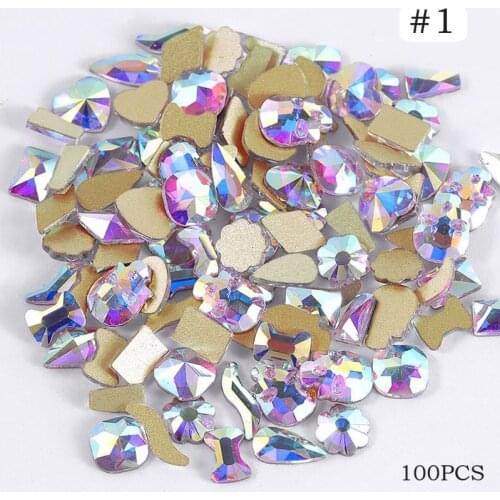 Mixed 100pcs Crystal AB Nail Art Rhinestones Strass Shiny Glass Nail Stones Gems For 3D Nails DIY Manicure Decorations