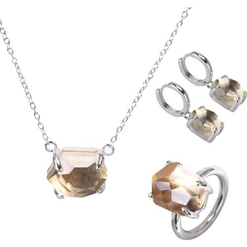 Kayfany 2021 Irregular Wedding Necklace-Earrings-Ring Yellow Crystal Plated Jewelry Set Women Girlfriends Gift Christma