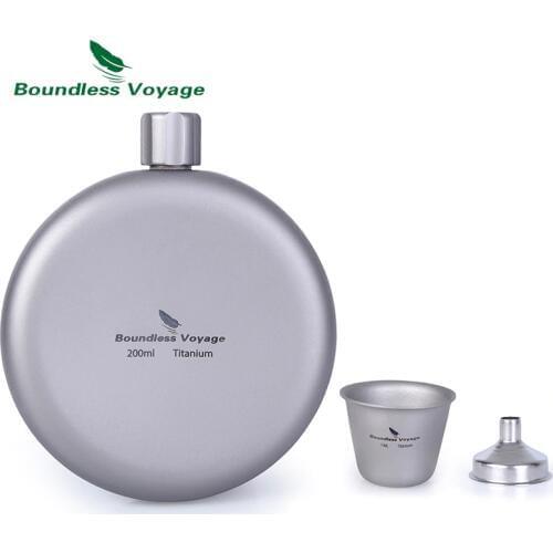 Boundless Voyage Camping Titanium Hip Flask Portable Round Wine Bottle With Funnel Whiskey Alcohol Drinkware Accessories