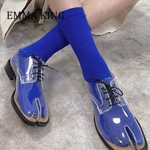 Clear PVC Split Toe Women Flats Shoes Comfortable Ladies Derby Shoes Vintage Laces Loafers Spring Autumn Casual Sneakers Shoes