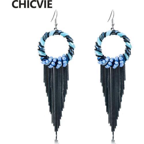 CHICVIE Water Drop Black Tassel Earrings For Women Vintage Bohemian Long Earring Female Ethnic Fashion Party Jewelry SER160026