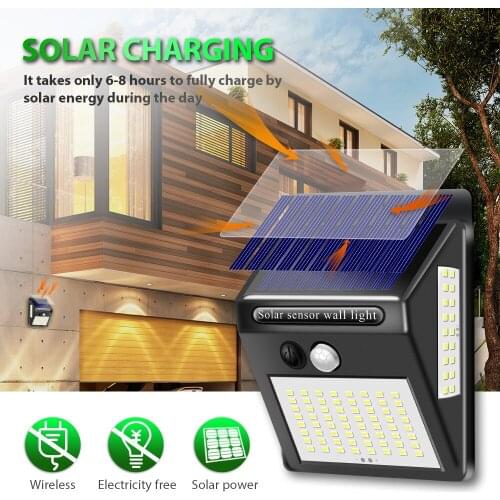 144 100 LED Solar Light Outdoor Solar Lamp PIR Motion Sensor Solar Powered Sunlight Street Wall Light for Garden Decoration
