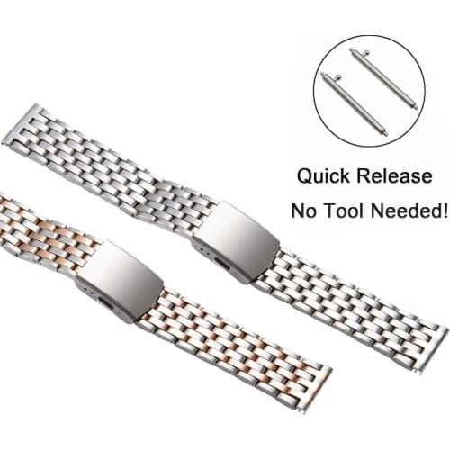 20mm 22mm Stainless Steel Watch Strap Wrist Bracelet High Quality Silver Color Metal Watchband with Folding Clasp for Men Women