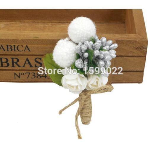 5pcs/lot Retro Prom Boutonnieres Wedding Groomsman White Silver Brooches for Women Winter Snow Party Decorations Birthday Gifts