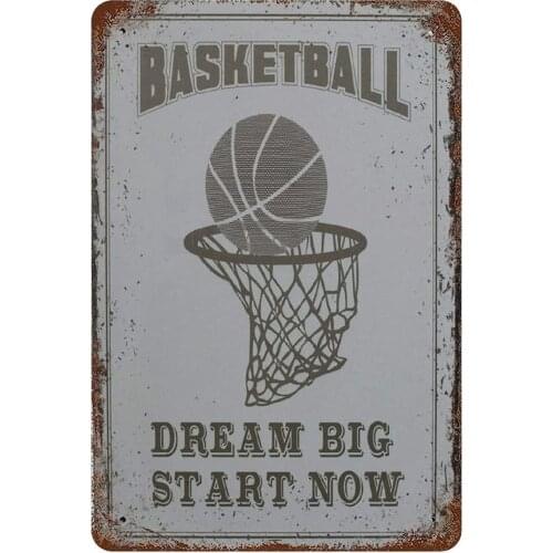 Basketball Vintage Tin Sign Dream Big Start Now Metal Poster Plaque for Living Room Bedroom Bar Home Wall Decor 8x12 Inch