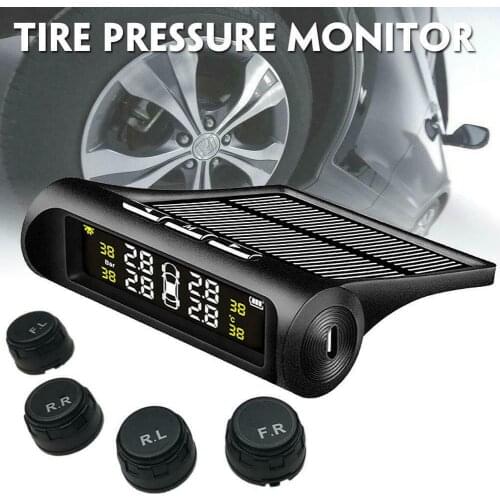 Smart Solar Power Wireless CarTire Pressure Monitoring TPMS System Digital LCD Display USB Auto Security Alarm Sensor System