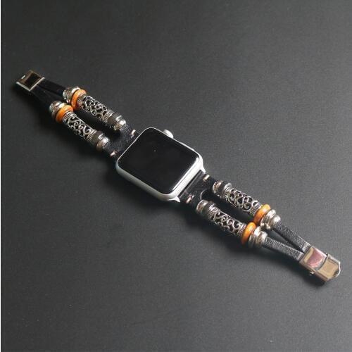 Etsy Handmade Beads Retro Bracelet For Apple Watch Band 38mm 40mm 42mm 44mm Real Leather For Apple iWatch Strap Series 2 3 4 5