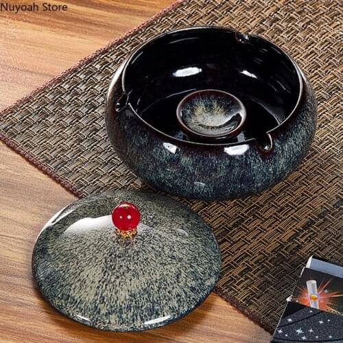 Household Ceramic Ashtray with Lid Living Room Anti-fly Ash Office Storage Box Ornaments Home Decoration Exquisite Gifts