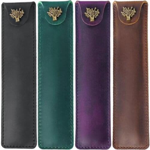 Genuine Leather Pen Pouch Holder Single Pencil Bag Pen Case with Snap Button for Rollerball Fountain Ballpoint Pen