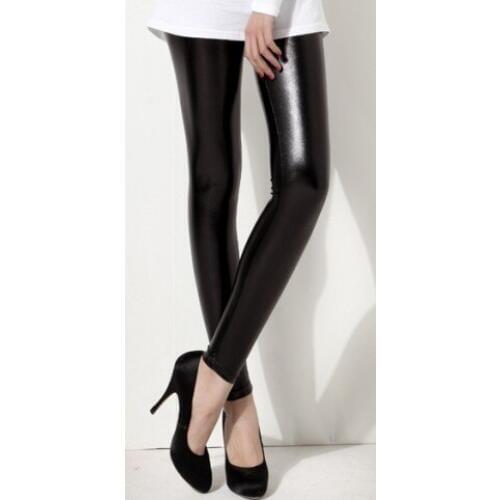 Black Women Pants Trousers Sexy Slim Shiny Fitness Faux Leather Leggings